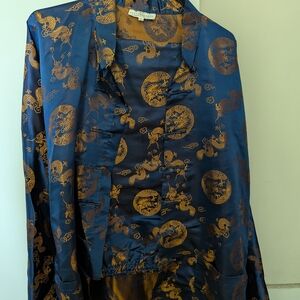 Men Blue and Gold Dragon Jacket & Pants